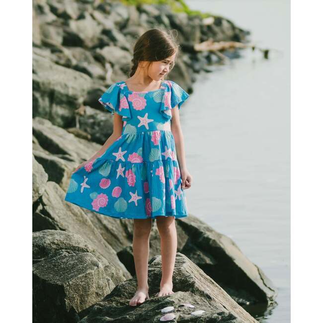 Crinkle Jersey Dress, Blue Seashell Print