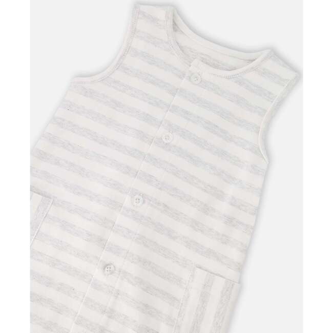Cotton Striped Romper, White & Grey Stripes - Rompers - 3