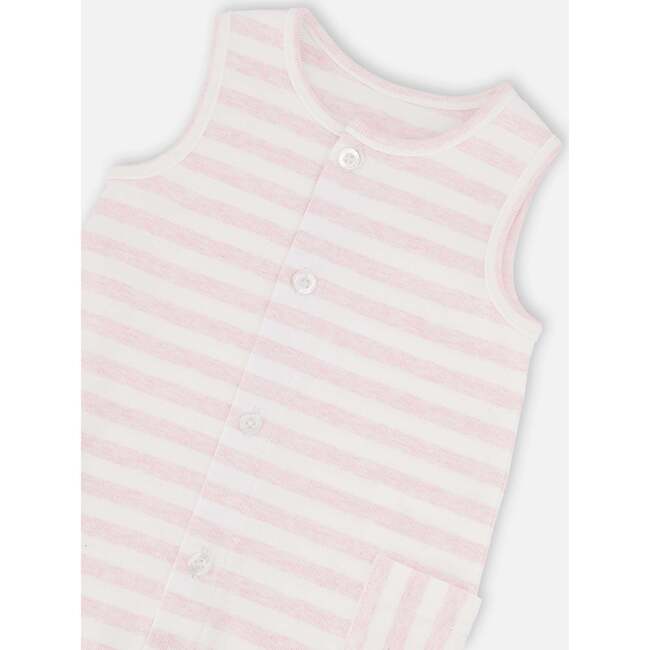 Cotton Striped Romper, White & Pink Stripes - Rompers - 3