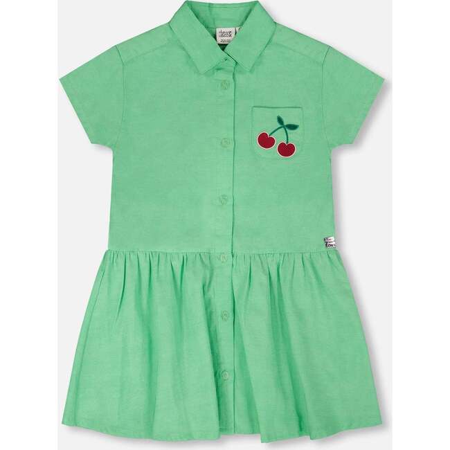 Cotton Shirt Dress With Embroidery, Green