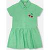 Cotton Shirt Dress With Embroidery, Green - Dresses - 1 - thumbnail