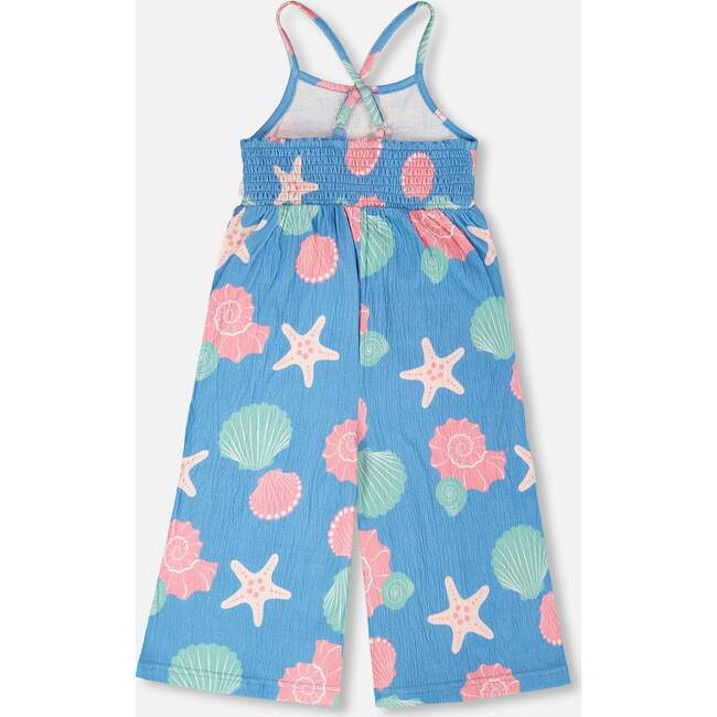 Crinkle Jersey Jumpsuit, Blue Seashell Print - Jumpsuits - 3