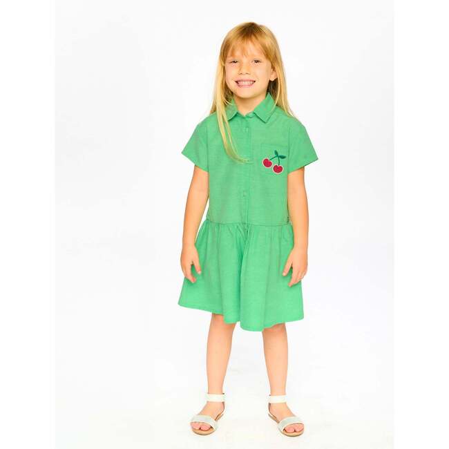 Cotton Shirt Dress With Embroidery, Green