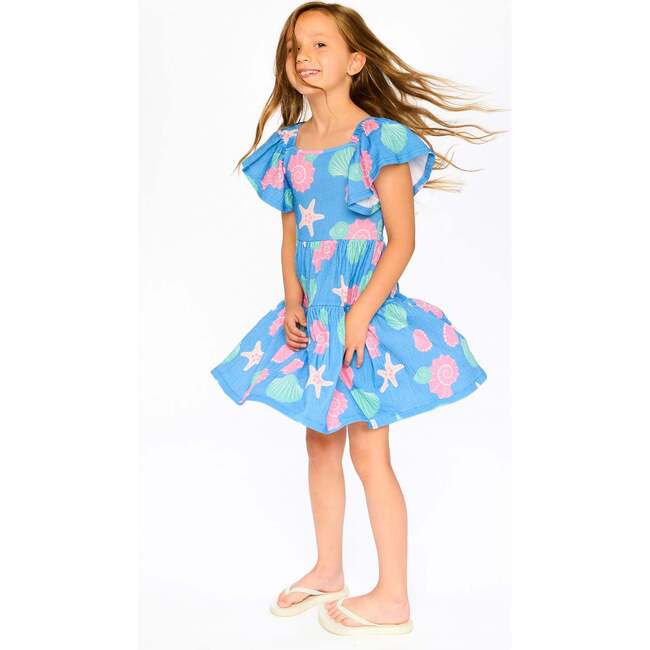 Crinkle Jersey Dress, Blue Seashell Print - Dresses - 4