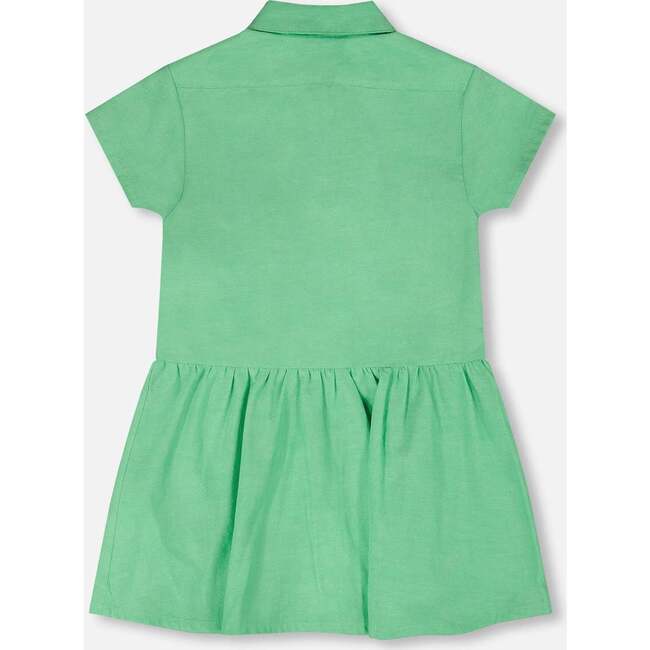 Cotton Shirt Dress With Embroidery, Green - Dresses - 3