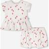 Cotton Rib Jersey Top And Short Set, White Printed Strawberries - Mixed Apparel Set - 1 - thumbnail