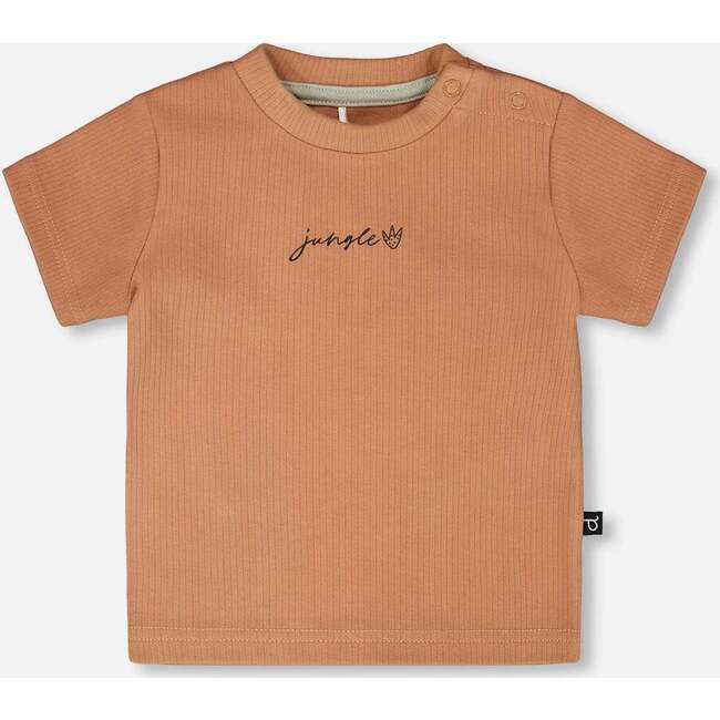 Cotton Rib Jersey T-Shirt And Organic Cotton Jersey Short Set, Caramel & Beige Zebra Print