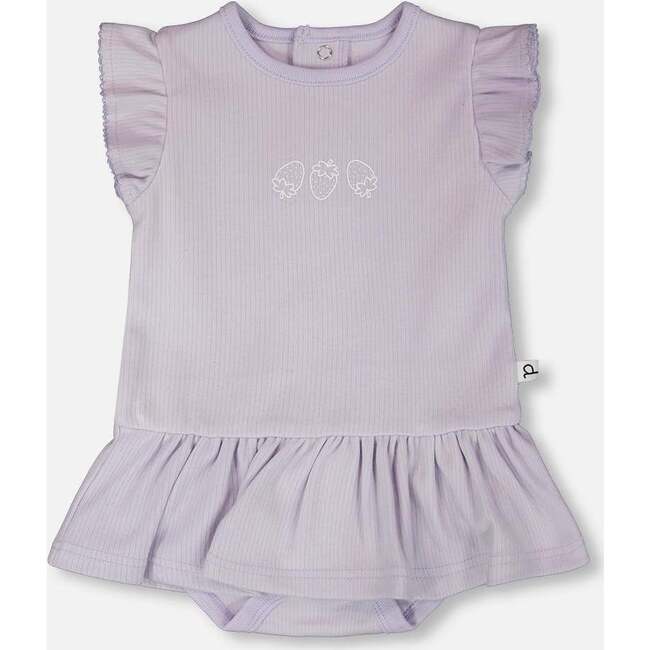 Cotton Rib Jersey Romper With Frill, Lilac