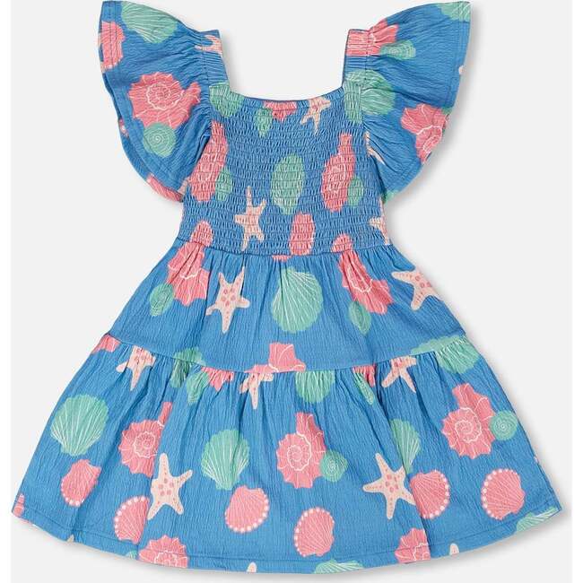 Crinkle Jersey Dress, Blue Seashell Print - Dresses - 5