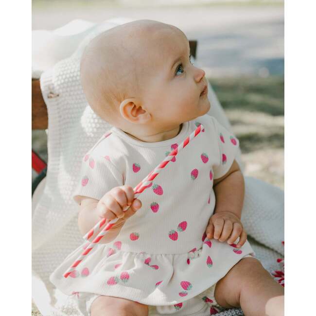 Cotton Rib Jersey Top And Short Set, White Printed Strawberries