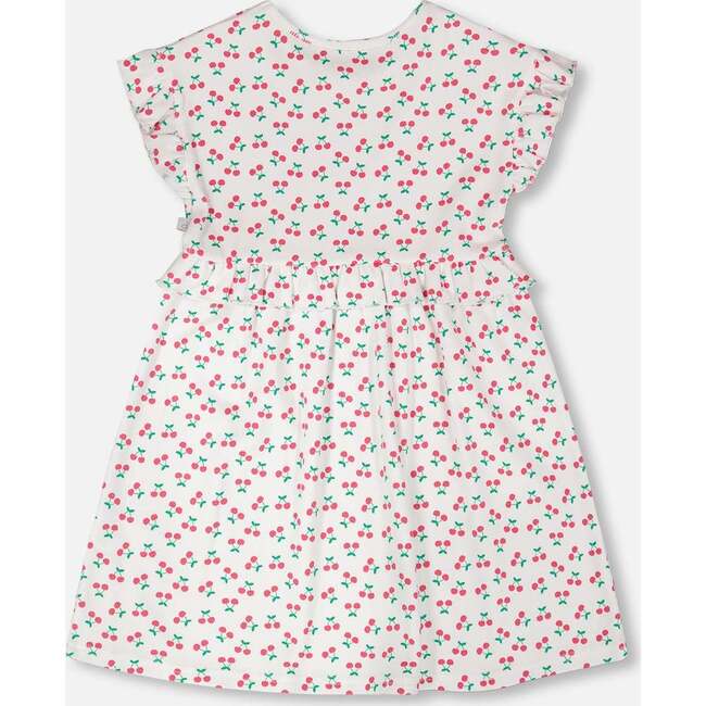 Cotton Rib Dress, White With Cherry Print