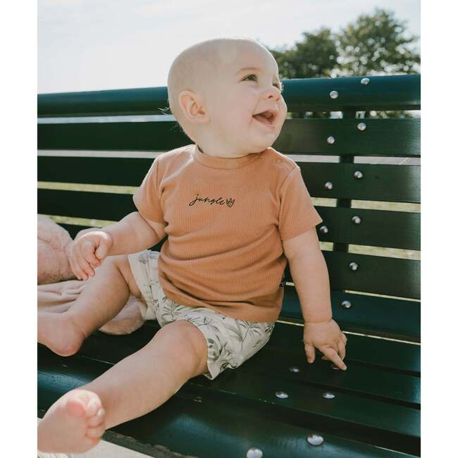 Cotton Rib Jersey T-Shirt And Organic Cotton Jersey Short Set, Caramel & Beige Zebra Print