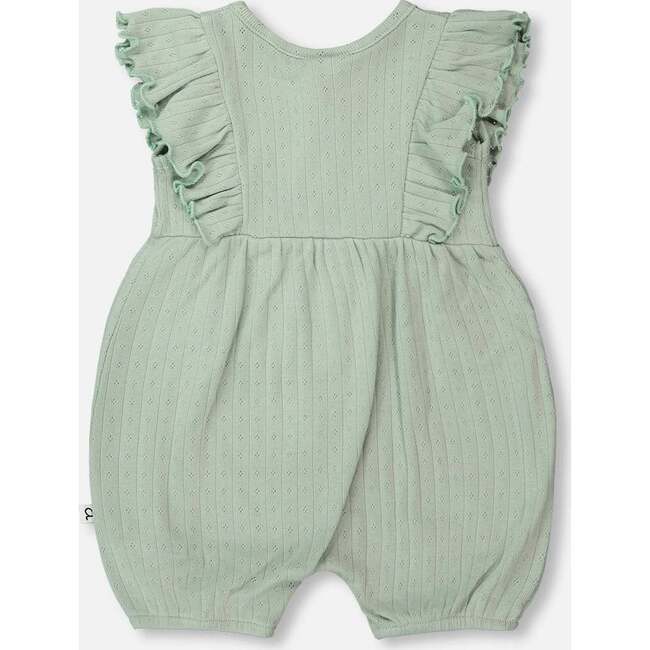 Cotton Pointelle Jersey Romper With Frills, Green