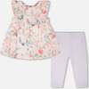 Cotton Muslin Tunic And Rib Jersey Leggings Set, Pink Printed Berries & Lilac - Mixed Apparel Set - 1 - thumbnail