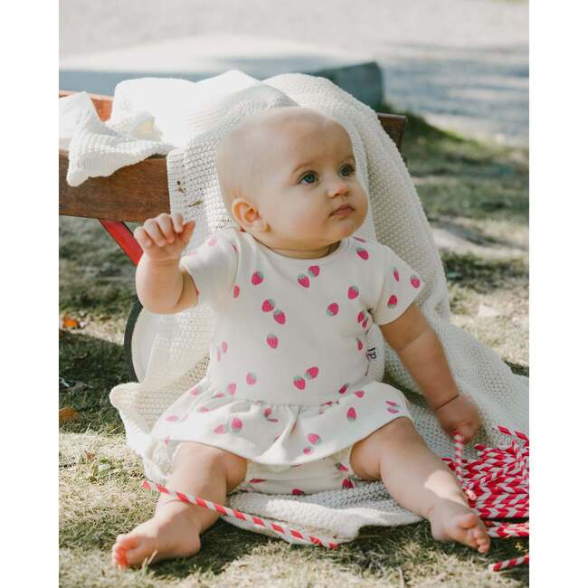 Cotton Rib Jersey Top And Short Set, White Printed Strawberries - Mixed Apparel Set - 3