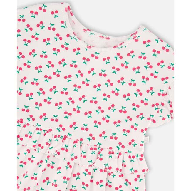 Cotton Rib Dress, White With Cherry Print - Dresses - 3
