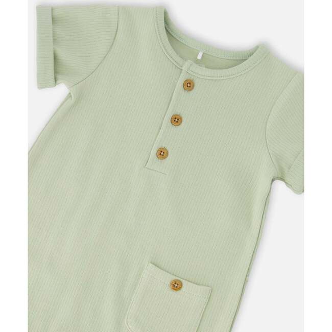 Cotton Rib Romper, Sage Green - Rompers - 4