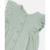 Cotton Pointelle Jersey Romper With Frills, Green - Rompers - 3