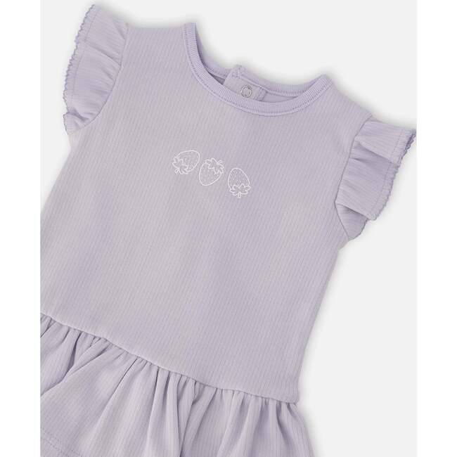 Cotton Rib Jersey Romper With Frill, Lilac - Rompers - 4
