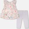 Cotton Muslin Tunic And Rib Jersey Leggings Set, Pink Printed Berries & Lilac - Mixed Apparel Set - 4