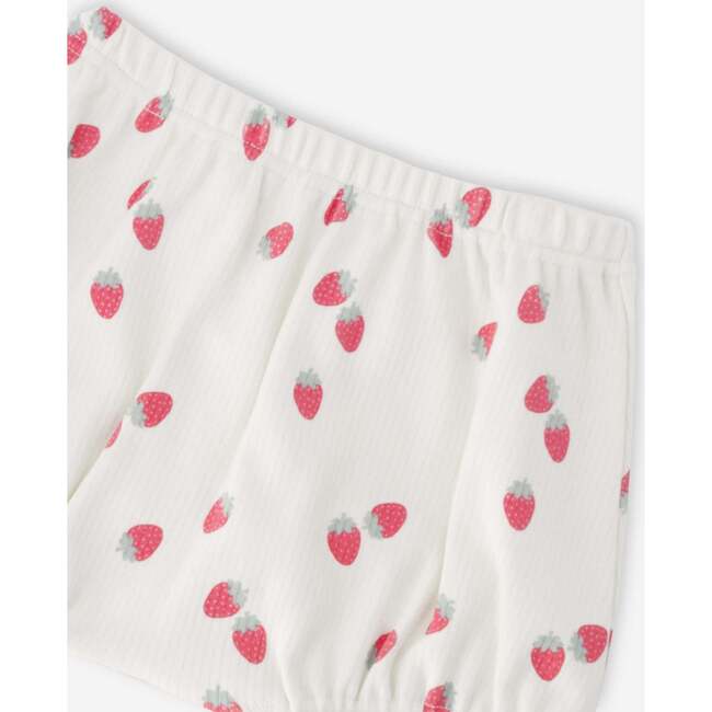 Cotton Rib Jersey Top And Short Set, White Printed Strawberries - Mixed Apparel Set - 6