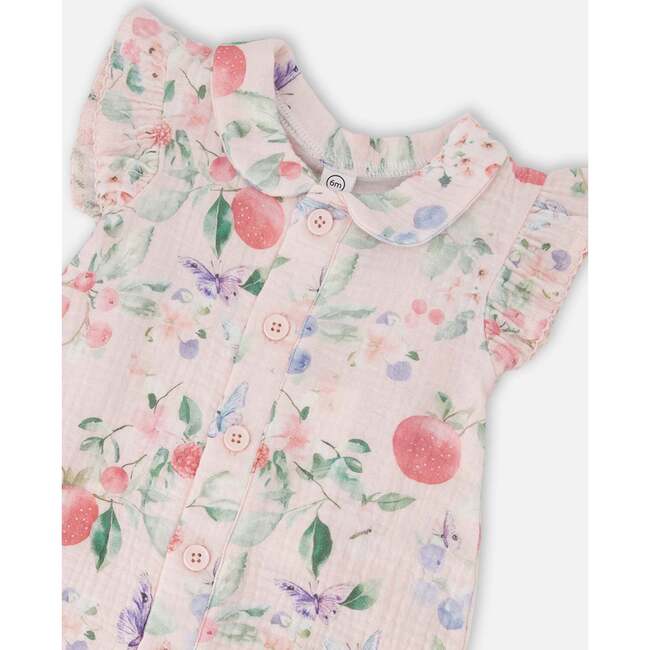 Cotton Muslin Romper, Pink Printed Berries - Rompers - 4