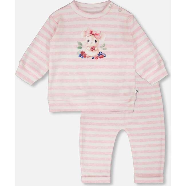 Cotton Jersey Top And Pants Set, White & Pink Stripes