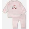 Cotton Jersey Top And Pants Set, White & Pink Stripes - Mixed Apparel Set - 1 - thumbnail