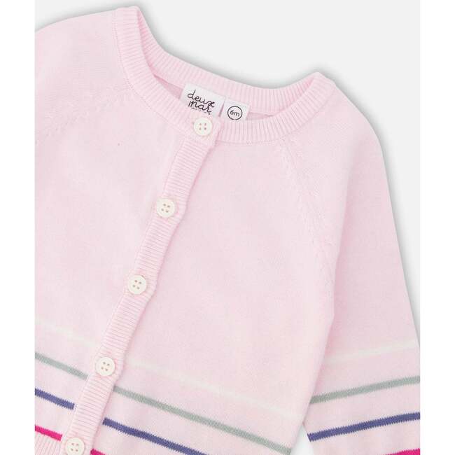 Cotton Knit Button Front Cardigan, Light Pink - Cardigans - 4