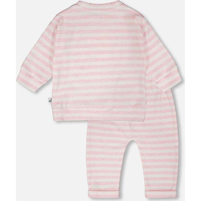 Cotton Jersey Top And Pants Set, White & Pink Stripes - Mixed Apparel Set - 3