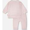 Cotton Jersey Top And Pants Set, White & Pink Stripes - Mixed Apparel Set - 3