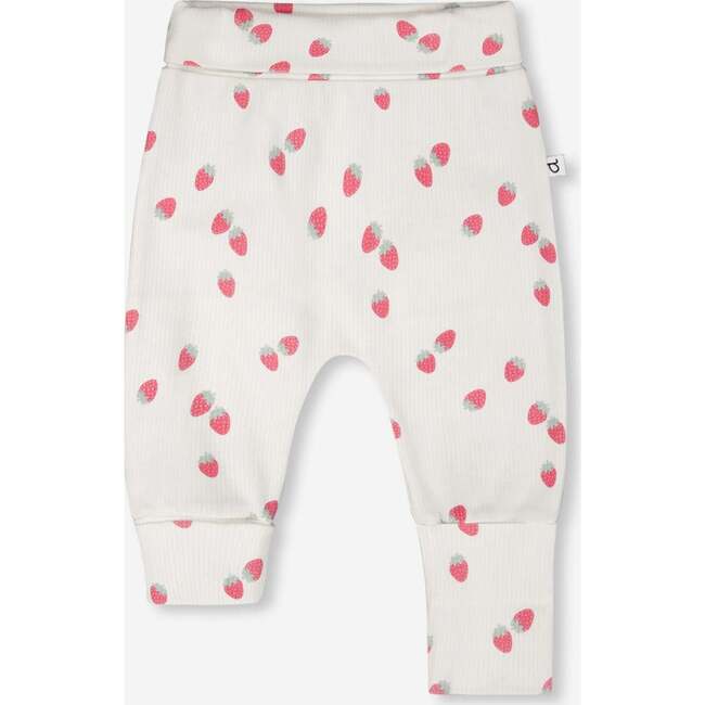 Cotton Jersey Evolutive Pants, White Printed Strawberries