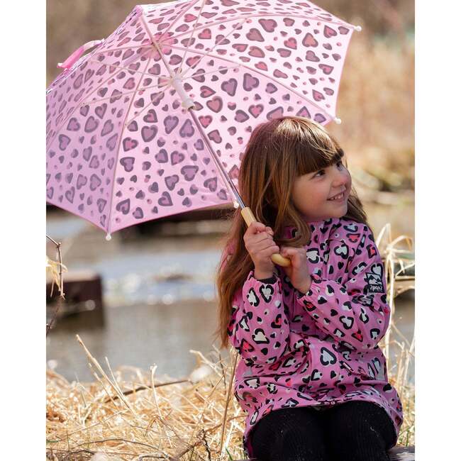 Color-Changing Umbrella Pink Hearts Print, Rose Printed With Hearts