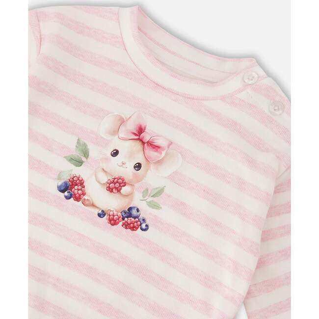 Cotton Jersey Top And Pants Set, White & Pink Stripes - Mixed Apparel Set - 4