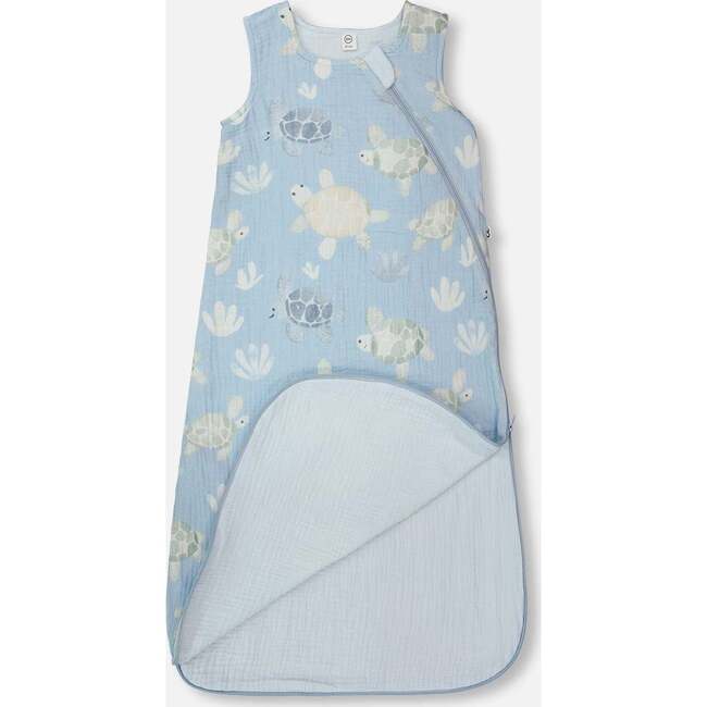Cotton Jersey Muslin Sleep Sack, Blue Turtle Print - Pajamas - 3