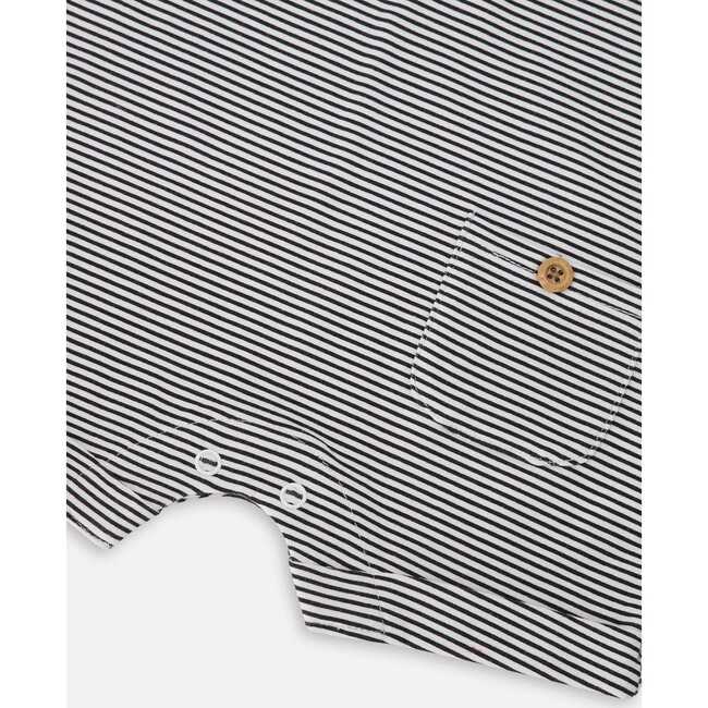 Cotton Jersey Romper, Black & Off White Stripes - Rompers - 4