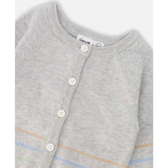 Cotton Knit Button Front Cardigan, Light Heather Grey - Cardigans - 3