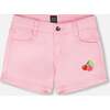 Denim Shorts With Embroidery, Pink - Shorts - 1 - thumbnail