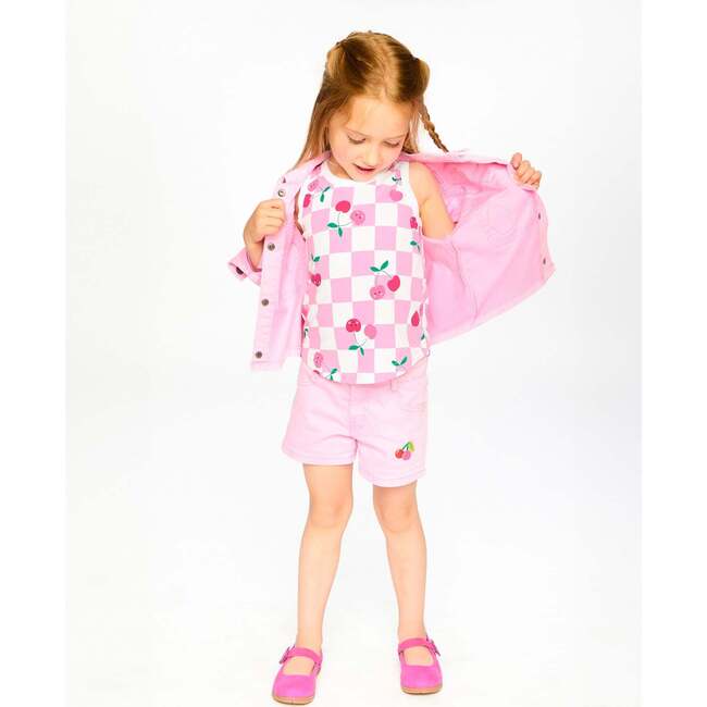 Denim Shorts With Embroidery, Pink