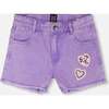 Denim Shorts With Embroidery, Mauve - Shorts - 1 - thumbnail