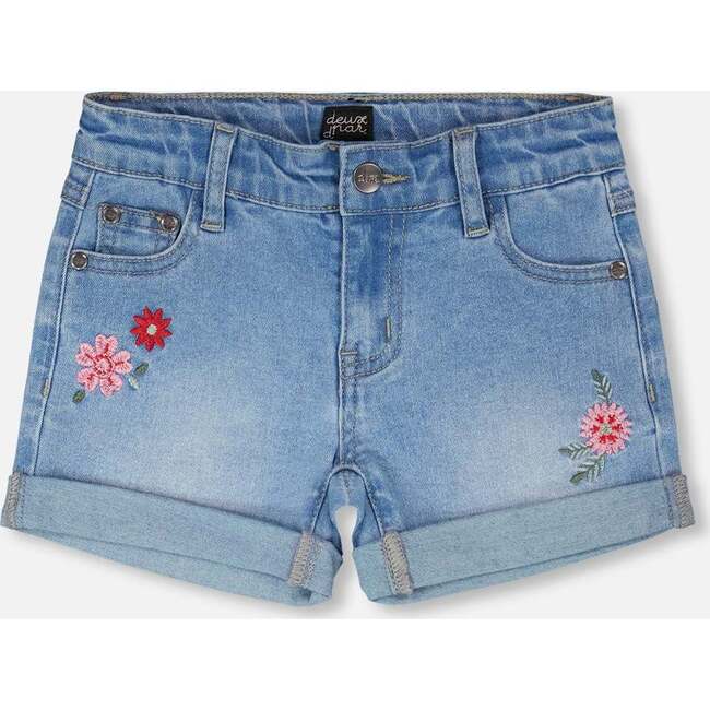 Denim Shorts With Embroidery, Light Blue Denim