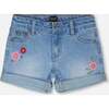 Denim Shorts With Embroidery, Light Blue Denim - Shorts - 1 - thumbnail