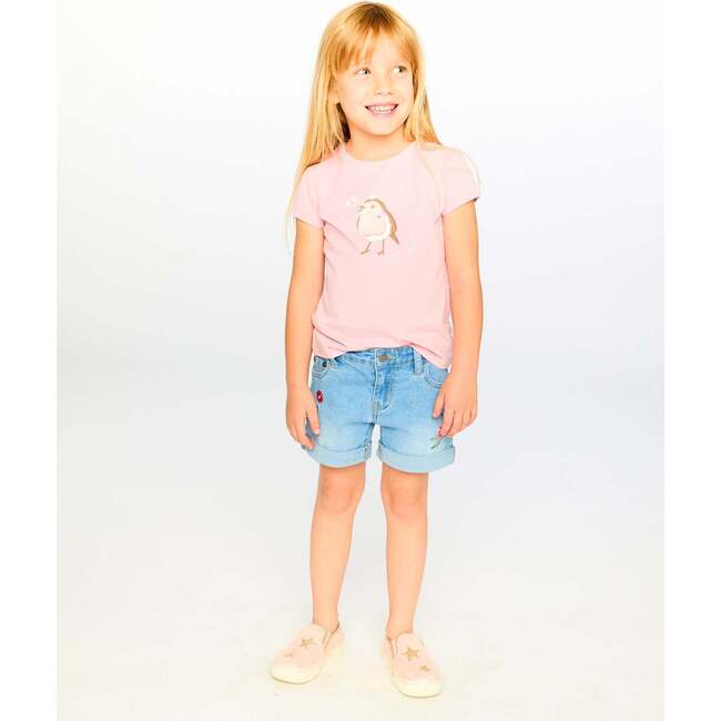 Denim Shorts With Embroidery, Light Blue Denim