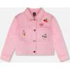 Denim Jacket With Embroidered Patches, Pink - Jackets - 1 - thumbnail
