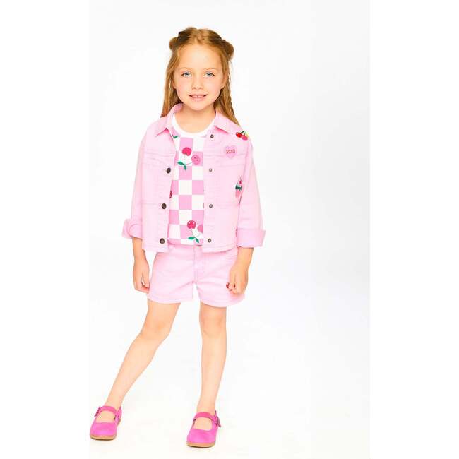 Denim Jacket With Embroidered Patches, Pink