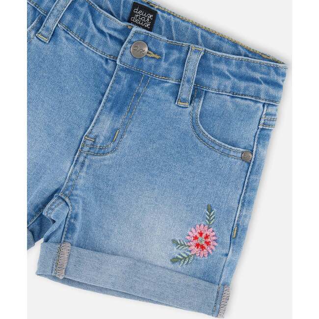 Denim Shorts With Embroidery, Light Blue Denim - Shorts - 4
