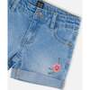 Denim Shorts With Embroidery, Light Blue Denim - Shorts - 4 - thumbnail