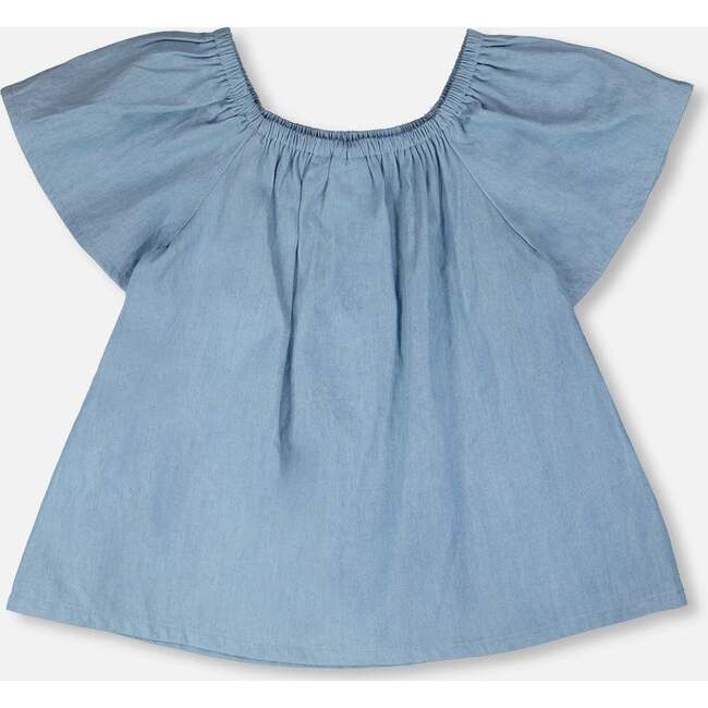 Chambray Top, Blue Chambray - Blouses - 3
