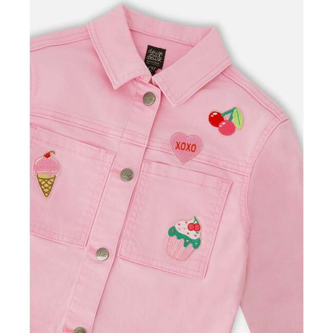 Denim Jacket With Embroidered Patches, Pink - Jackets - 4