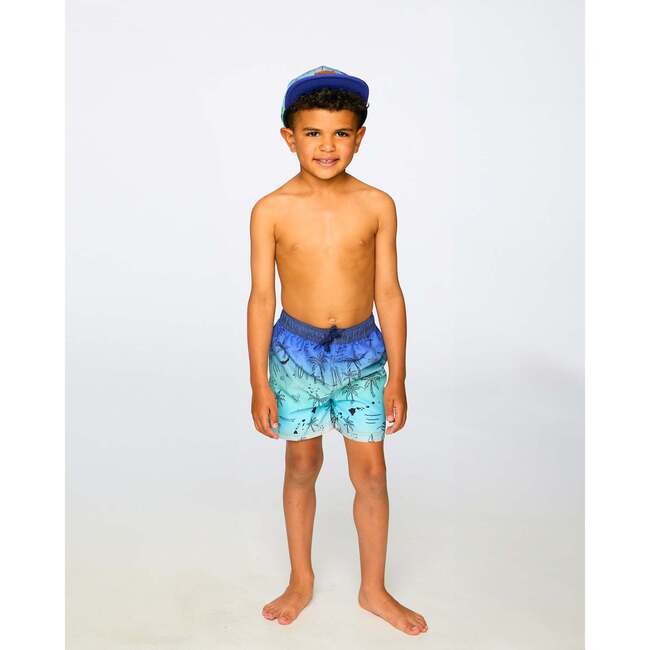 Boardshorts, Ombre Blue Beach Print - Swim Trunks - 3